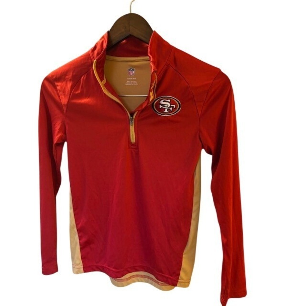 NFL San Francisco 49ers Youth Red Gold Quarter Zip Pullover Shirt Size Small 8